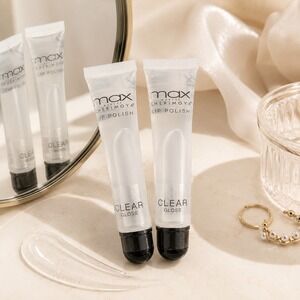 Max Makeup Cherimoya Clear Lip Gloss Set of 2 High Shine 15mL New